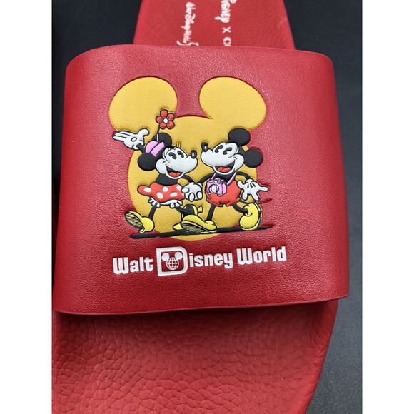 Disney X Coach Mickey & Minnie Slides Women Elec Red Size 11 Disney's 50th New - Picture 1 of 7